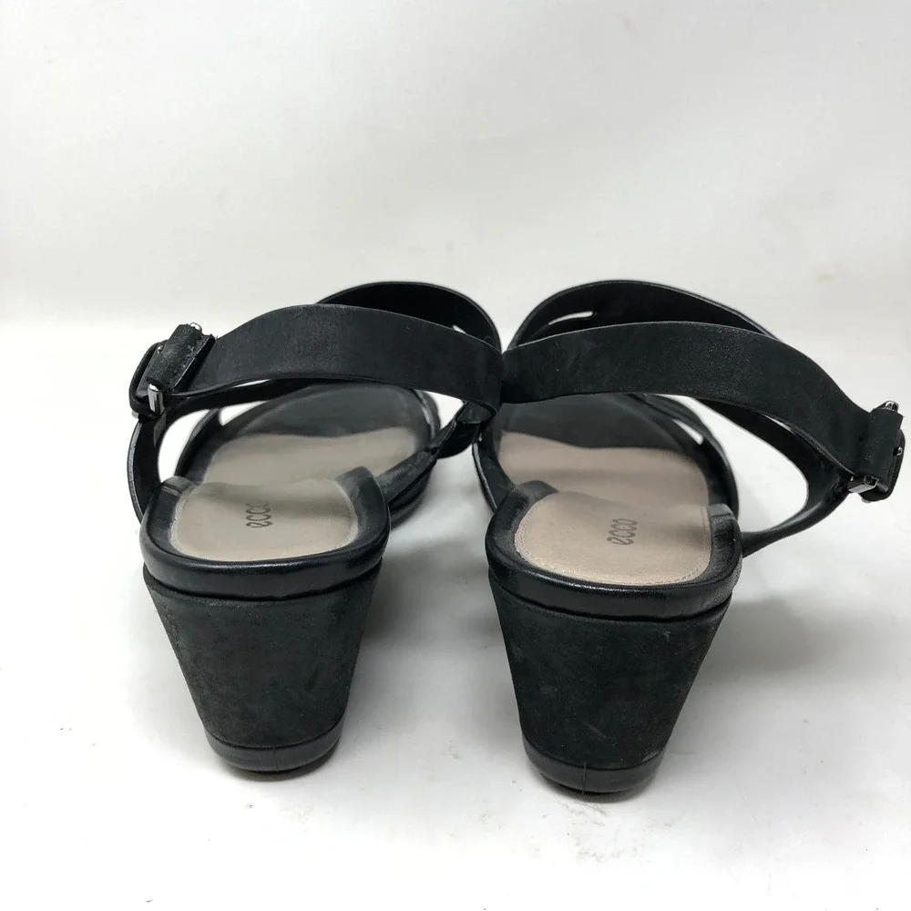 ECCO Womens Sandals 40 Wedge‎ Touch 45 Black Leather Studded Open Toe Heel